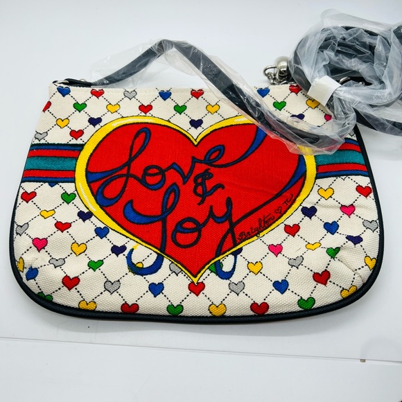 NWT Brighton Bag Holiday Love & Joy Crossbody Pouch Artsy Rainbow Hearts Purse - Picture 1 of 13